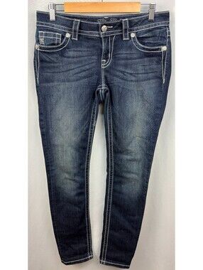 Miss Me Women's 28 Mid Rise Skinny Dark Wash Thick Stitch Blue Denim Jeans